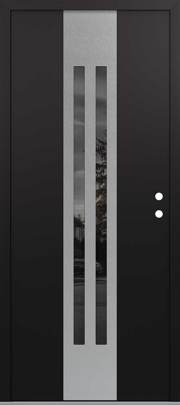 MODERN STEEL FRONT DOOR DIAMOND A8 36" X 80" BLACK/BLACK MIRRORED GLASS PANEL STAINLESS STEEL LHI