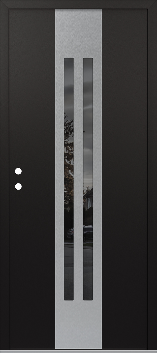 MODERN STEEL FRONT DOOR DIAMOND A8 36" X 80" BLACK/BLACK MIRRORED GLASS PANEL STAINLESS STEEL RHI
