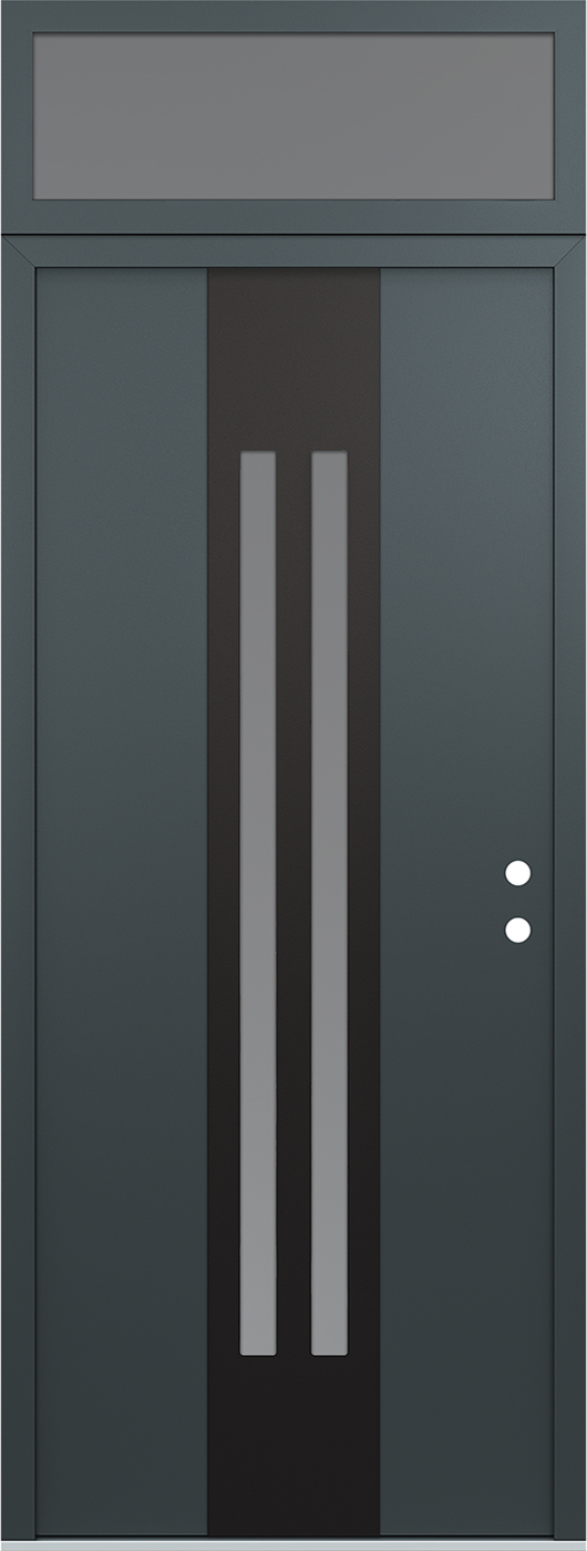 Modern Steel Front Door DIAMOND A8 36" X 96" ANTHRACITE/ANTHRACITE FROSTED GLASS PANEL BLACK LHI WITH TRANSOM CLEAR GLASS