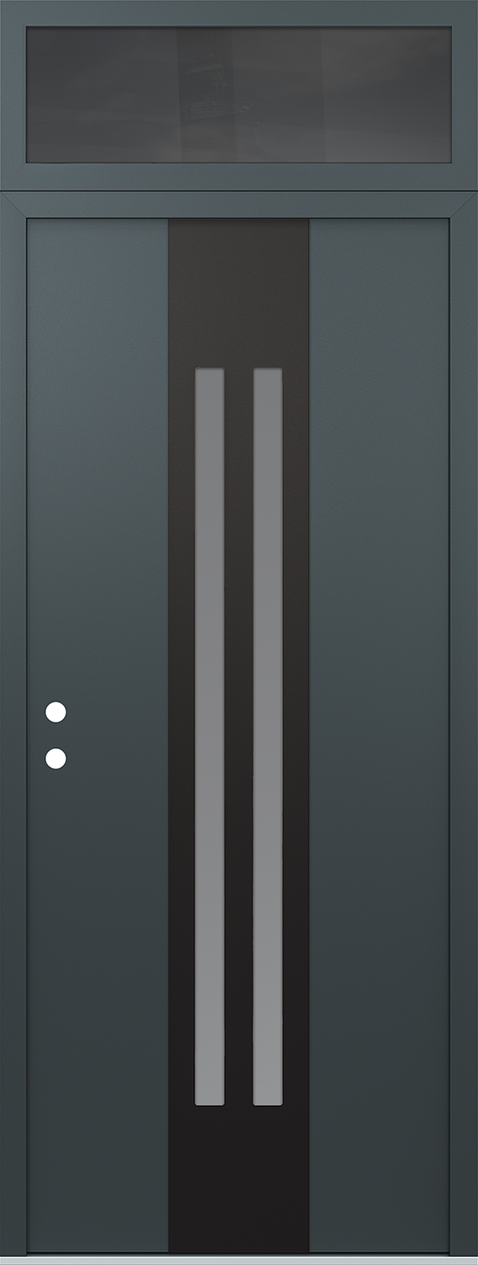 Modern Steel Front Door DIAMOND A8 36" X 96" ANTHRACITE/ANTHRACITE FROSTED GLASS PANEL BLACK RHI WITH TRANSOM MIRRORED GLASS