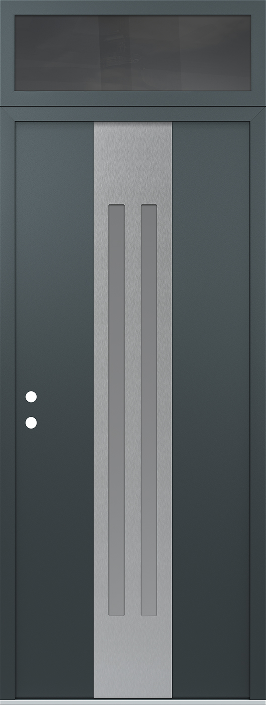 Modern Steel Front Door DIAMOND A8 36" X 96" ANTHRACITE/ANTHRACITE FROSTED GLASS PANEL STAINLESS STEEL LHI WITH TRANSOM CLEAR GLASS