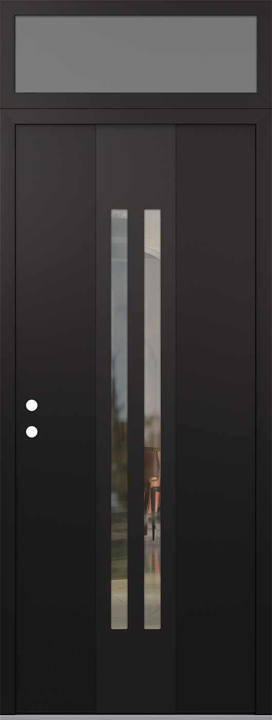 MODERN STEEL FRONT DOOR DIAMOND A8 36" X 96" BLACK/BLACK CLEAR GLASS PANEL BLACK RHI WITH TRANSOM FROSTED GLASS