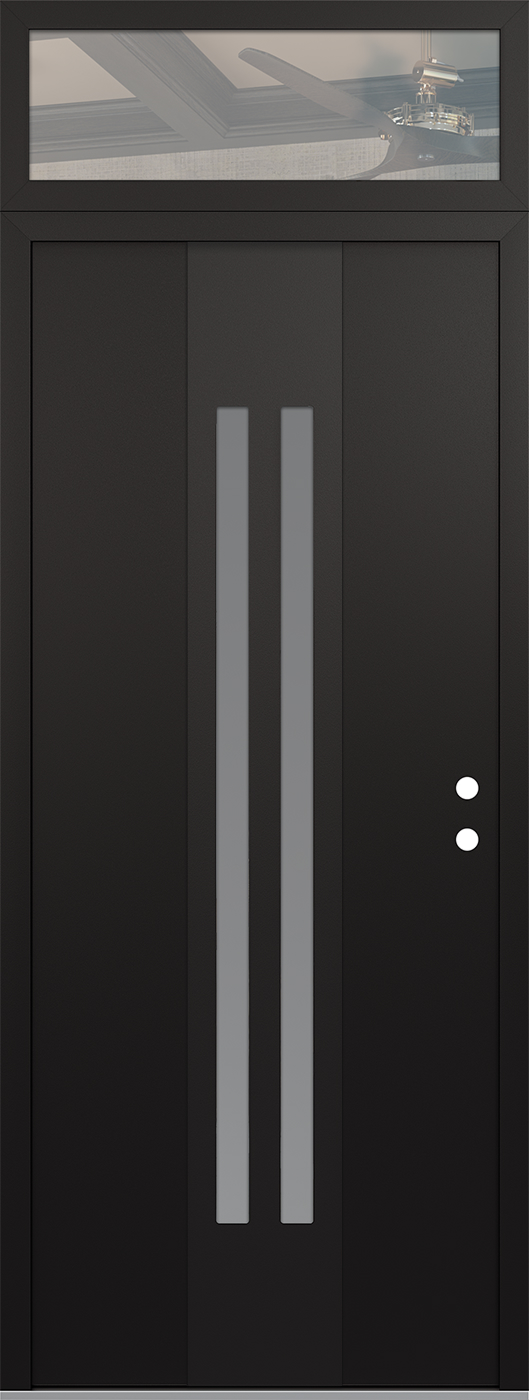 MODERN STEEL FRONT DOOR DIAMOND A8 36" X 96" BLACK/WHITE FROSTED GLASS PANEL BLACK LHI WITH TRANSOM CLEAR GLASS