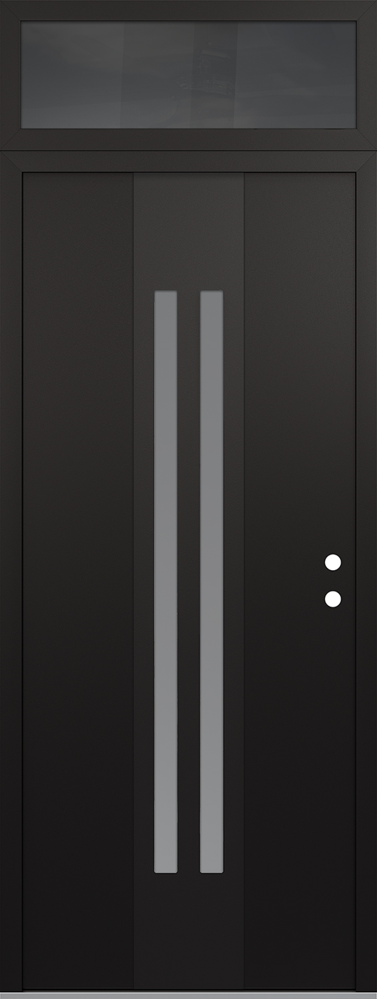 MODERN STEEL FRONT DOOR DIAMOND A8 36" X 96" BLACK/WHITE FROSTED GLASS PANEL BLACK LHI WITH TRANSOM MIRRORED GLASS