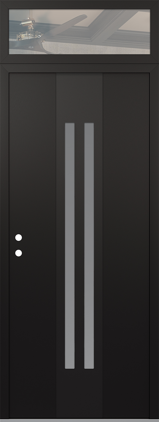 MODERN STEEL FRONT DOOR DIAMOND A8 36" X 96" BLACK/WHITE FROSTED GLASS PANEL BLACK RHI WITH TRANSOM CLEAR GLASS