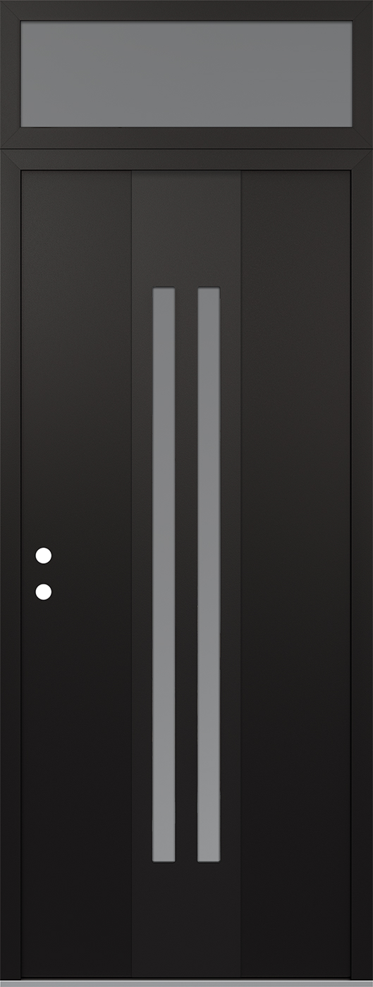 MODERN STEEL FRONT DOOR DIAMOND A8 36" X 96" BLACK/WHITE FROSTED GLASS PANEL BLACK RHI WITH TRANSOM FROSTED GLASS