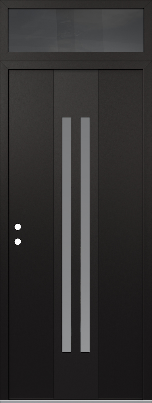 MODERN STEEL FRONT DOOR DIAMOND A8 36" X 96" BLACK/WHITE FROSTED GLASS PANEL BLACK RHI WITH TRANSOM MIRRORED GLASS