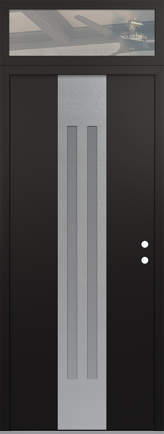 MODERN STEEL FRONT DOOR DIAMOND A8 36" X 96" BLACK/WHITE FROSTED GLASS PANEL STAINLESS STEEL LHI WITH TRANSOM CLEAR GLASS