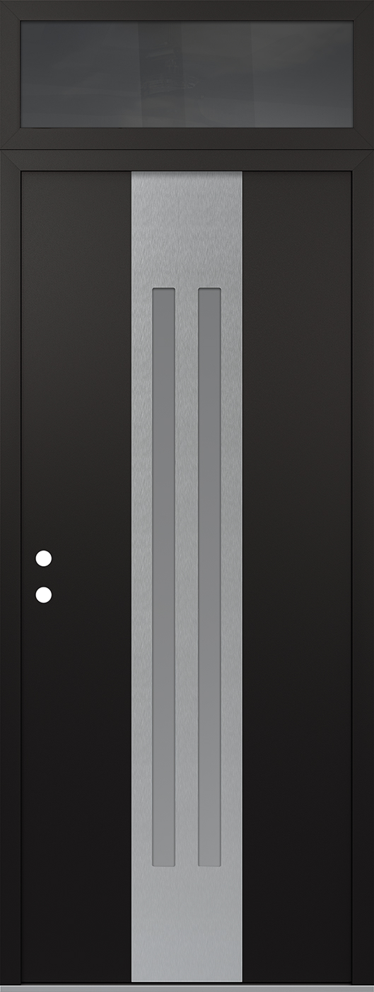 MODERN STEEL FRONT DOOR DIAMOND A8 36" X 96" BLACK/WHITE FROSTED GLASS PANEL STAINLESS STEEL RHI WITH TRANSOM MIRRORED GLASS