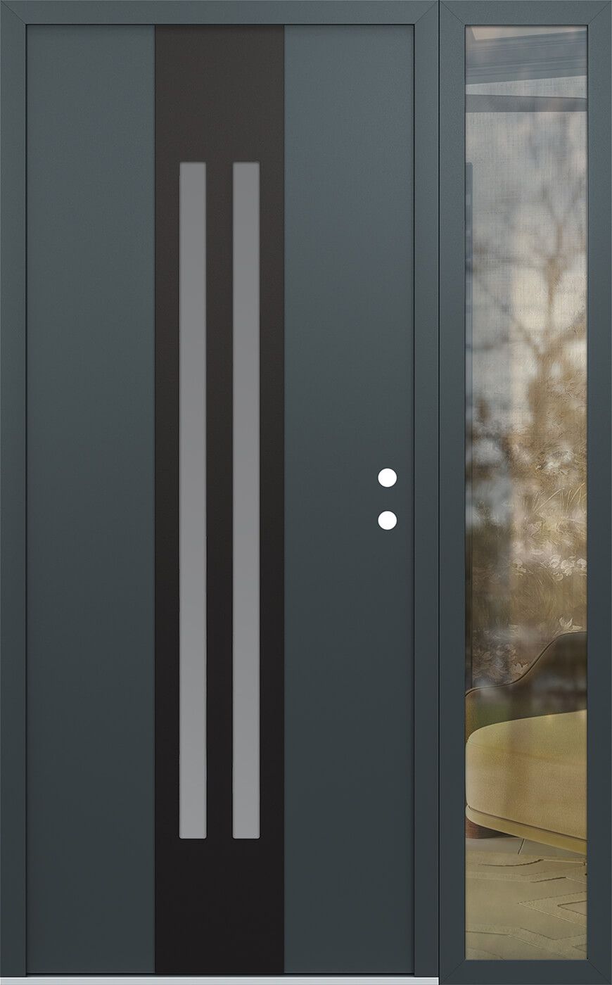 Modern Steel Front Door DIAMOND A8 48" X 80" ANTHRACITE/ANTHRACITE FROSTED GLASS PANEL BLACK LHI WITH SIDELITE FROSTED GLASS