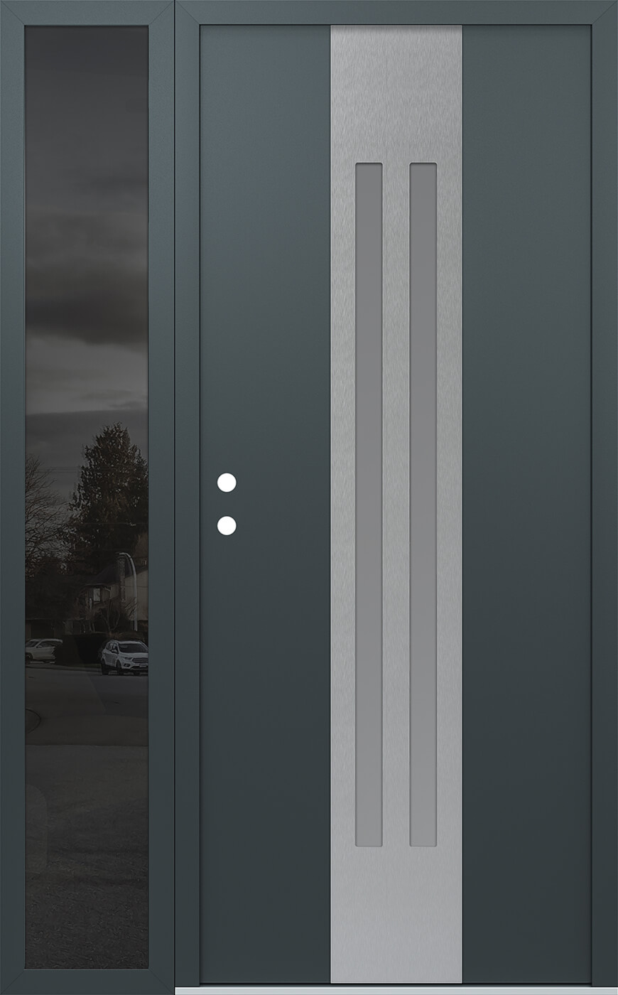 Modern Steel Front Door DIAMOND A8 48" X 80" ANTHRACITE/ANTHRACITE FROSTED GLASS PANEL STAINLESS STEEL LHI WITH SIDELITE FROSTED GLASS