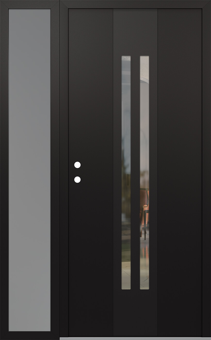 MODERN STEEL FRONT DOOR DIAMOND A8 48" X 80" BLACK/BLACK CLEAR GLASS PANEL BLACK RHI WITH SIDELITE FROSTED GLASS