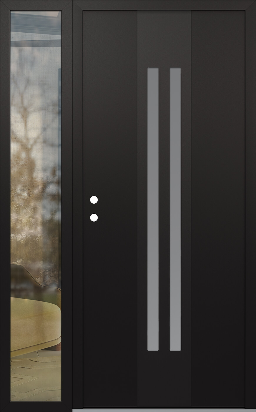 MODERN STEEL FRONT DOOR DIAMOND A8 48" X 80" BLACK/WHITE FROSTED GLASS PANEL BLACK RHI WITH SIDELITE CLEAR GLASS