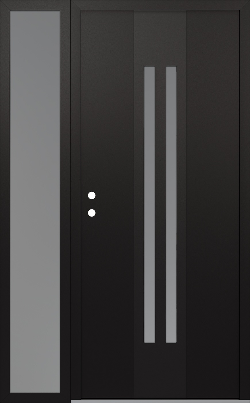 MODERN STEEL FRONT DOOR DIAMOND A8 48" X 80" BLACK/WHITE FROSTED GLASS PANEL BLACK RHI WITH SIDELITE FROSTED GLASS