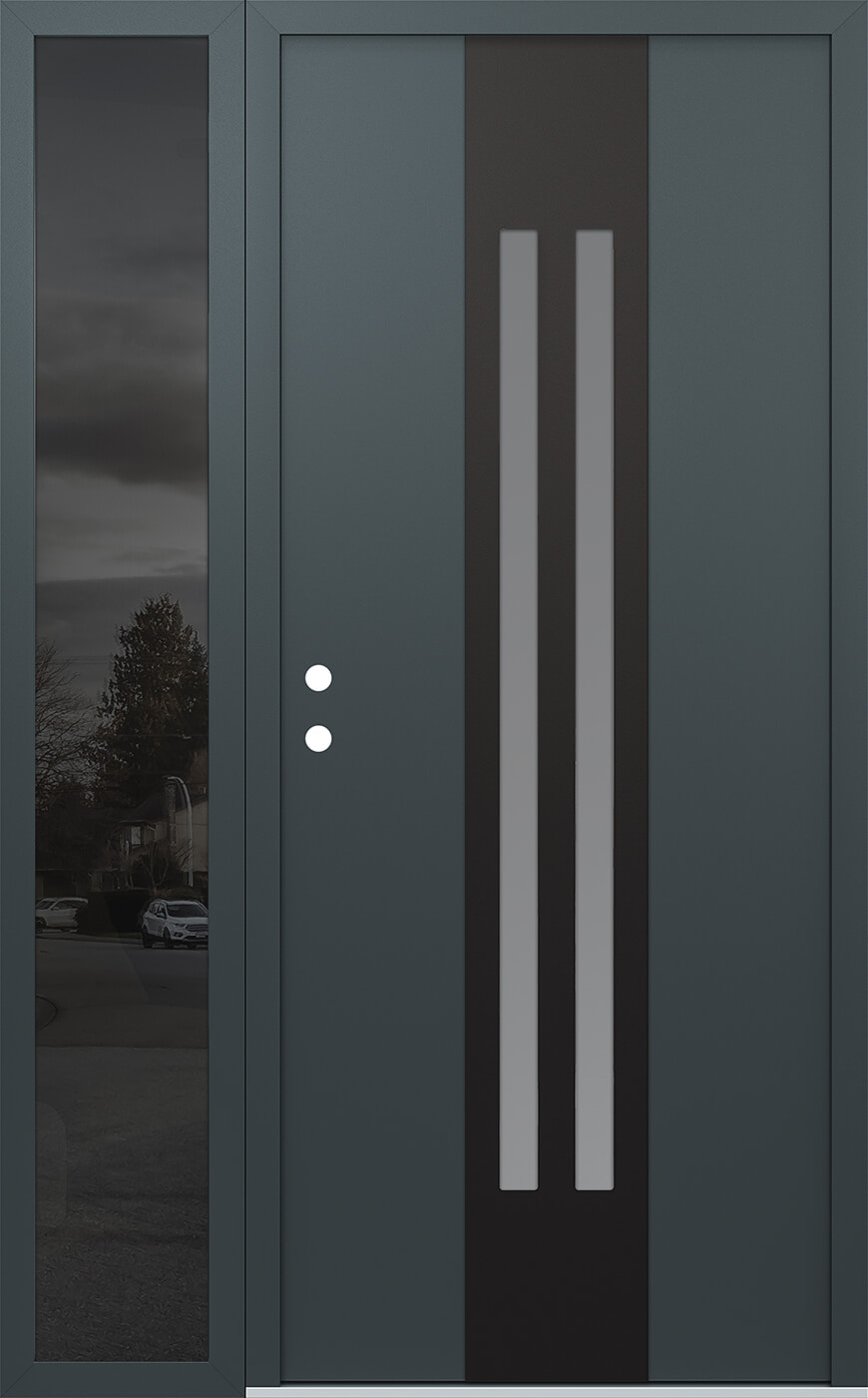 Modern Steel Front Door DIAMOND A8 50" X 80" ANTHRACITE/ANTHRACITE FROSTED GLASS PANEL BLACK RHI WITH SIDELITE FROSTED GLASS