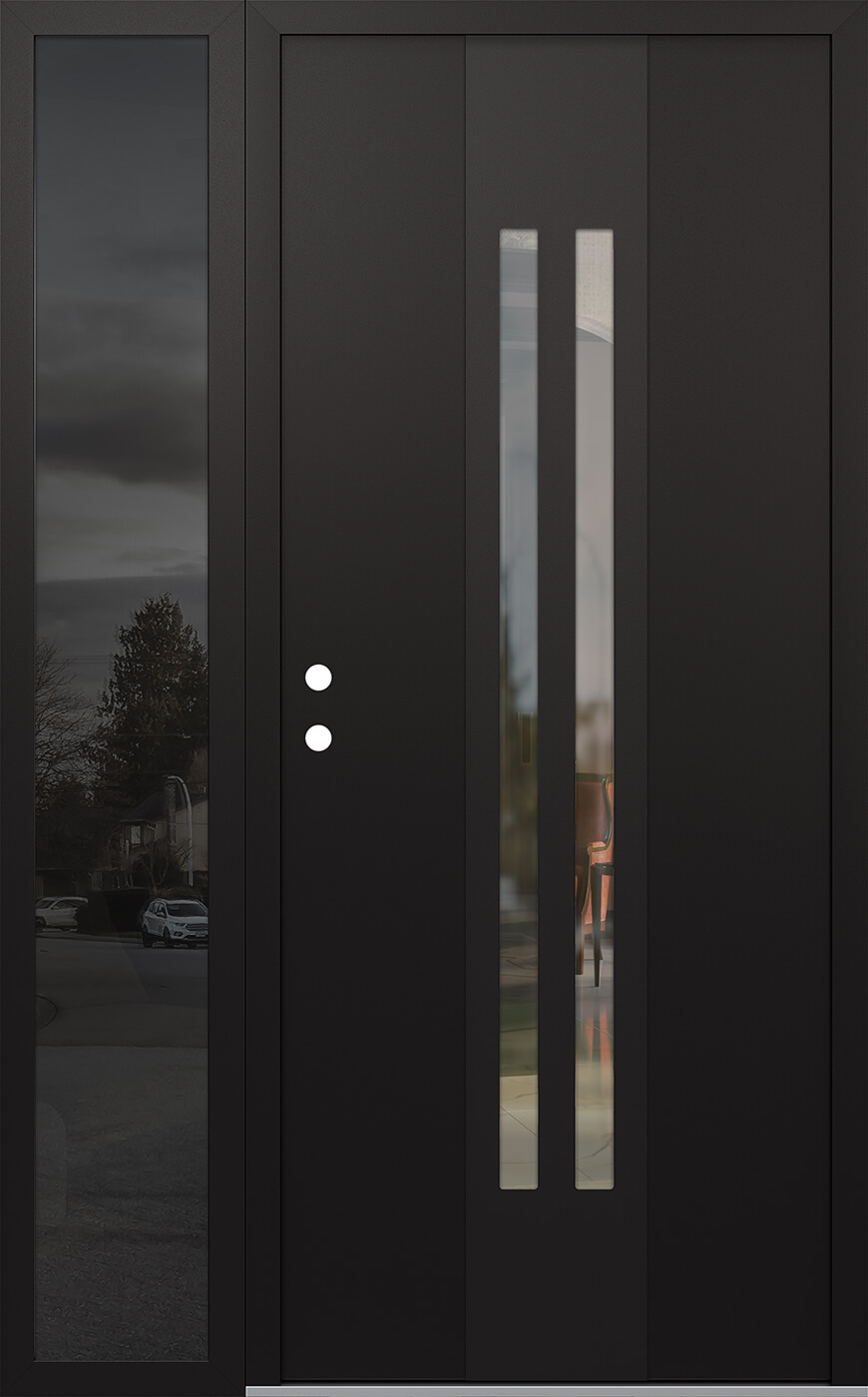 MODERN STEEL FRONT DOOR DIAMOND A8 50" X 80" BLACK/BLACK CLEAR GLASS PANEL BLACK RHI WITH SIDELITE MIRRORED GLASS