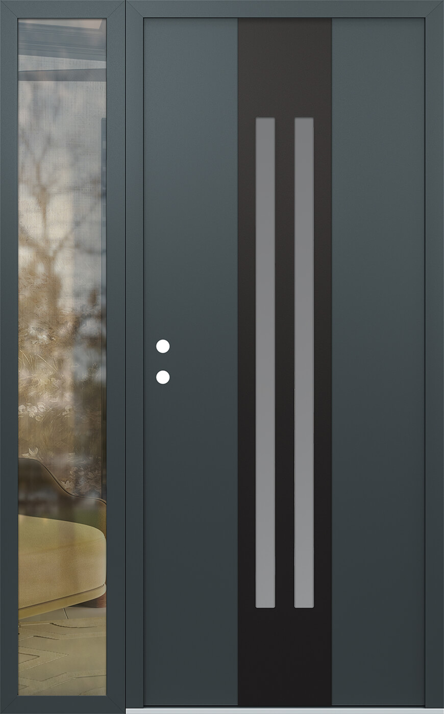Modern Steel Front Door DIAMOND A8 52" X 80" ANTHRACITE/ANTHRACITE FROSTED GLASS PANEL BLACK RHI WITH SIDELITE MIRRORED GLASS