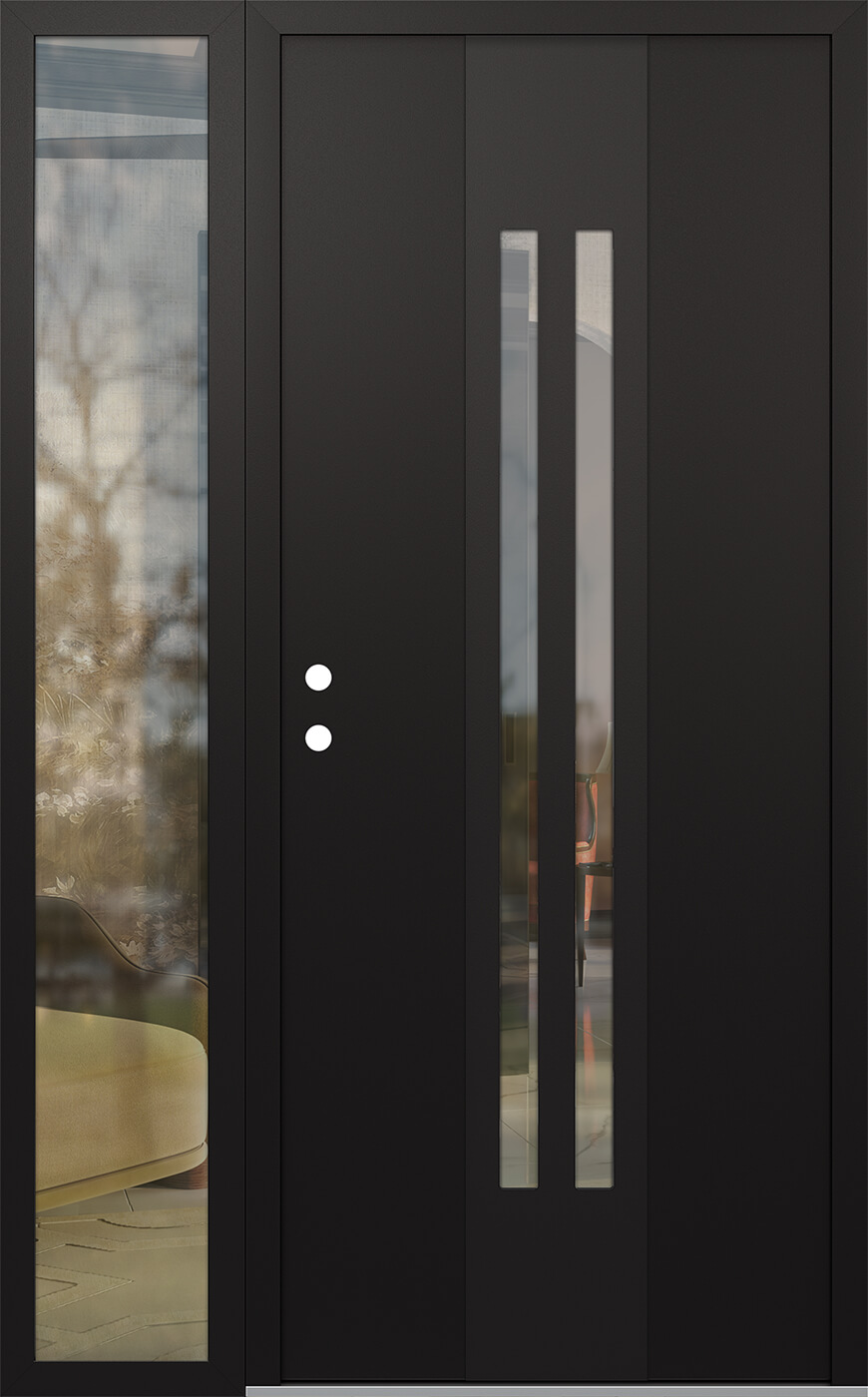 MODERN STEEL FRONT DOOR DIAMOND A8 52" X 80" BLACK/BLACK CLEAR GLASS PANEL BLACK RHI WITH SIDELITE CLEAR GLASS