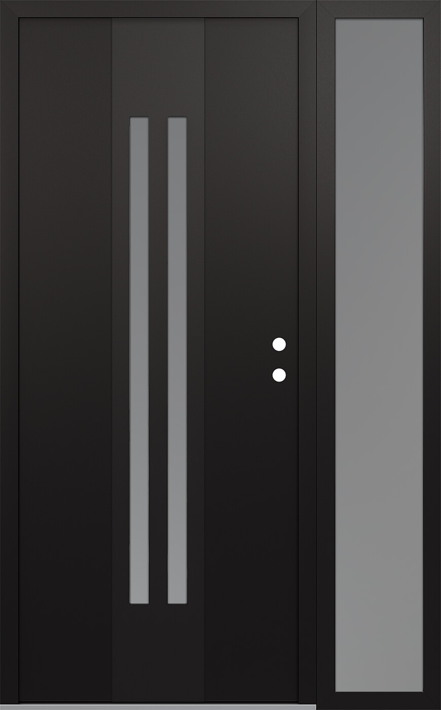 MODERN STEEL FRONT DOOR DIAMOND A8 52" X 80" BLACK/WHITE FROSTED GLASS PANEL BLACK LHI WITH SIDELITE FROSTED GLASS