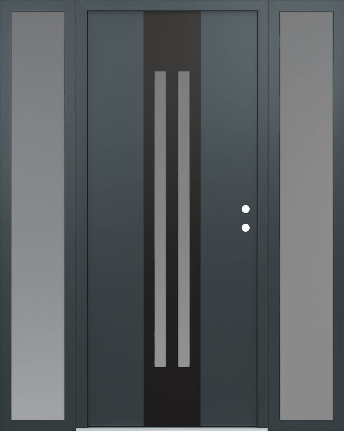 Modern Steel Front Door DIAMOND A8 60" X 80" ANTHRACITE/ANTHRACITE FROSTED GLASS PANEL BLACK LHI WITH 2 SIDELITES MIRRORED GLASS