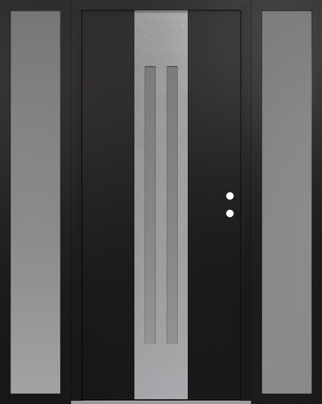MODERN STEEL FRONT DOOR DIAMOND A8 60" X 80" BLACK/WHITE FROSTED GLASS PANEL STAINLESS STEEL LHI WITH 2 SIDELITES FROSTED GLASS