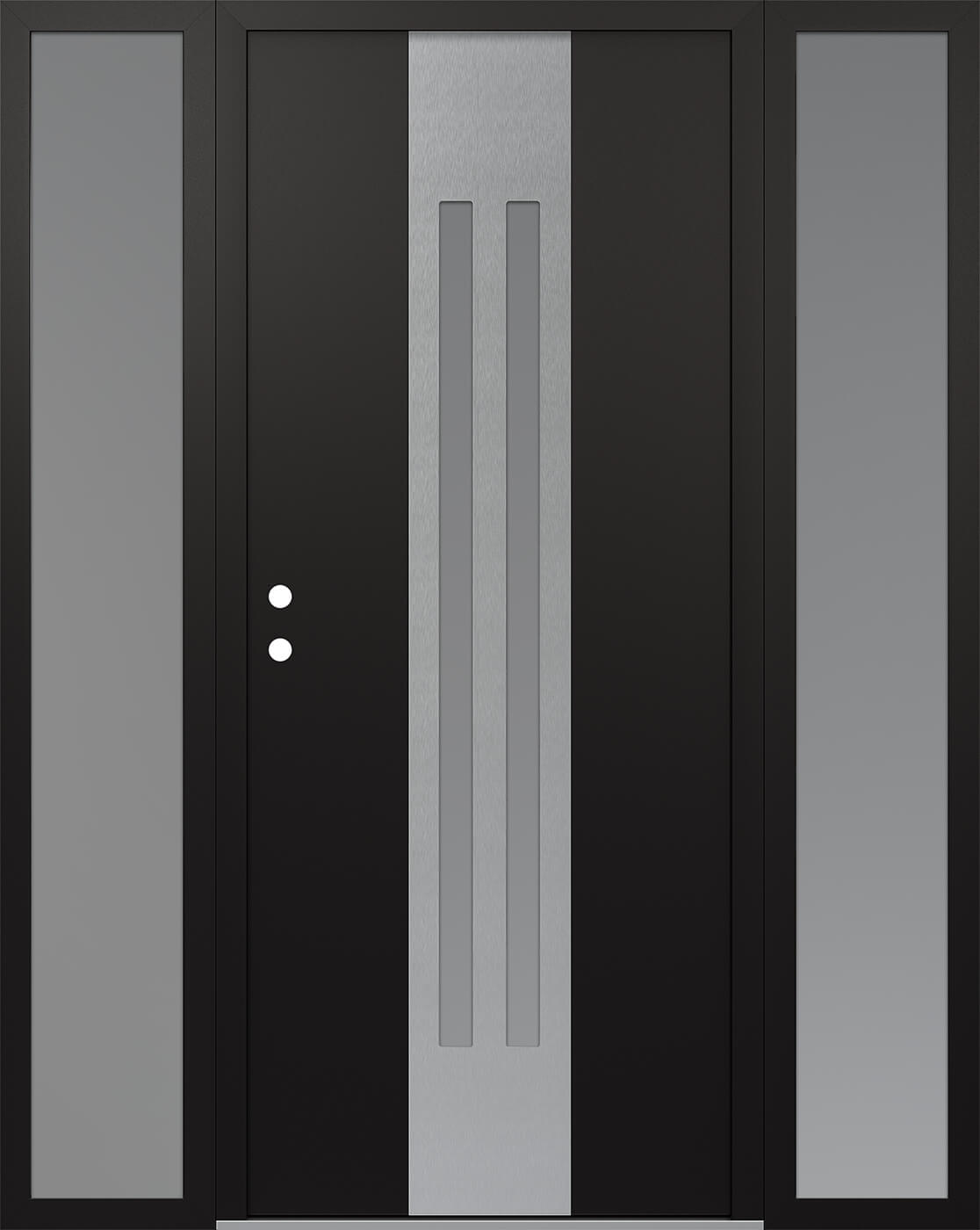 MODERN STEEL FRONT DOOR DIAMOND A8 64" X 80" BLACK/WHITE FROSTED GLASS PANEL STAINLESS STEEL RHI WITH 2 SIDELITES FROSTED GLASS