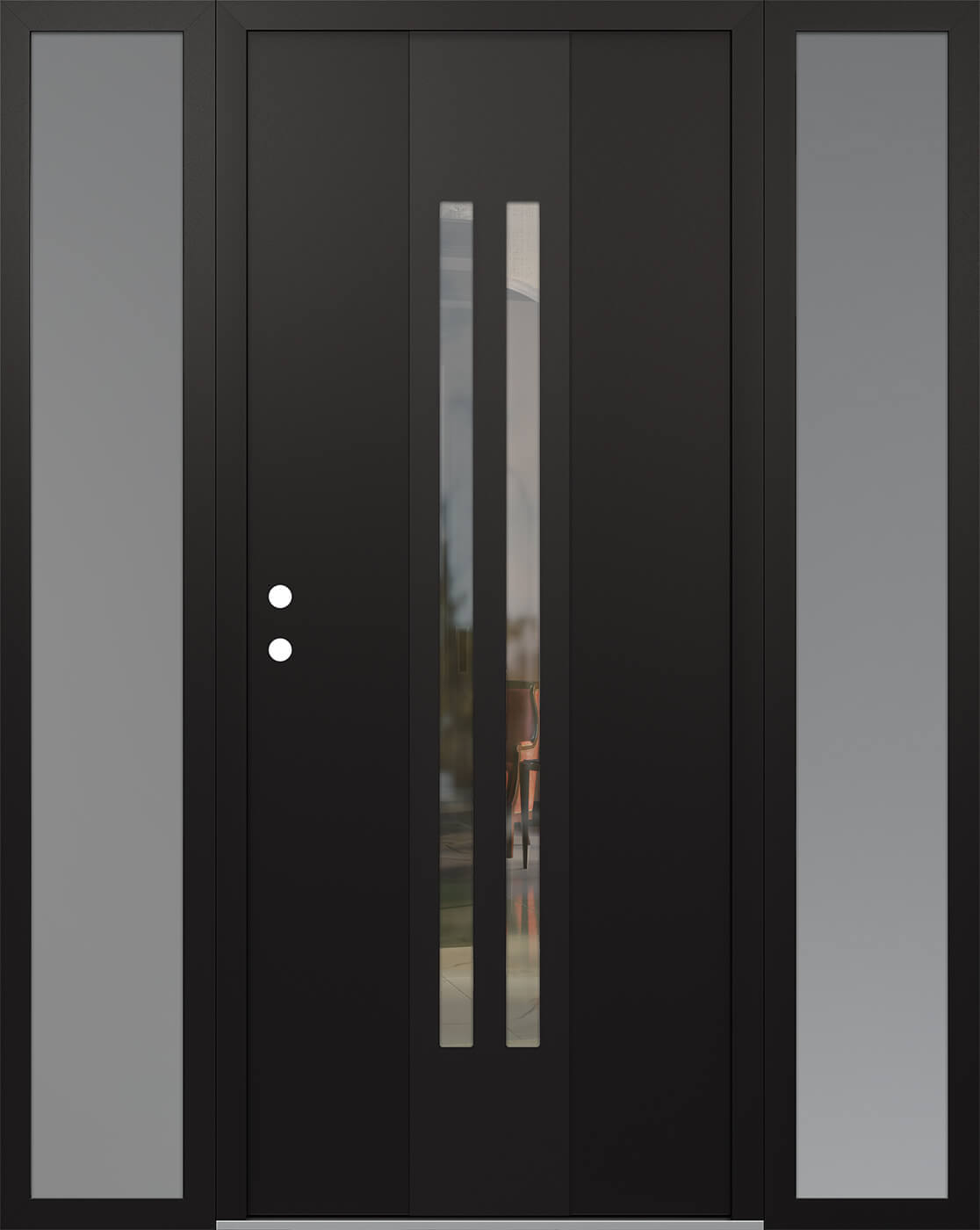 MODERN STEEL FRONT DOOR DIAMOND A8 68" X 80" BLACK/BLACK CLEAR GLASS PANEL BLACK RHI WITH 2 SIDELITES MIRRORED GLASS