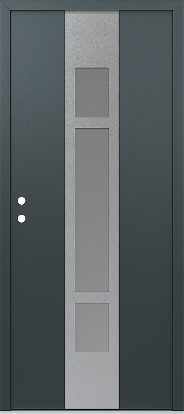 Modern Steel Front Door DIAMOND A9 36" X 80" ANTHRACITE/ANTHRACITE FROSTED GLASS PANEL STAINLESS STEEL RHI