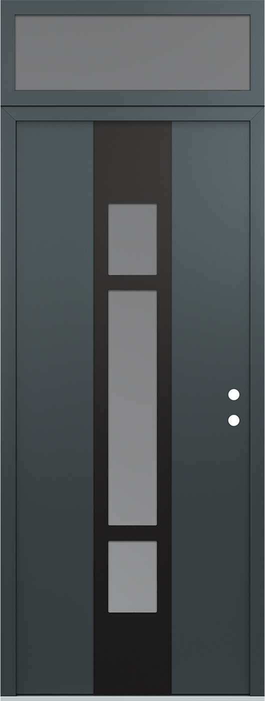 Modern Steel Front Door DIAMOND A9 36" X 96" ANTHRACITE/ANTHRACITE FROSTED GLASS PANEL BLACK LHI WITH TRANSOM FROSTED GLASS