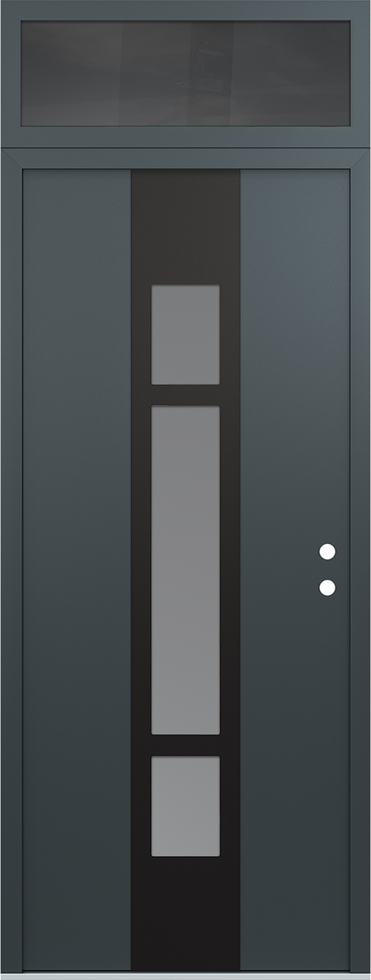 Modern Steel Front Door DIAMOND A9 36" X 96" ANTHRACITE/ANTHRACITE FROSTED GLASS PANEL BLACK LHI WITH TRANSOM MIRRORED GLASS