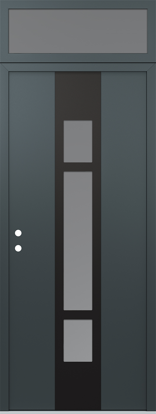 Modern Steel Front Door DIAMOND A9 36" X 96" ANTHRACITE/ANTHRACITE FROSTED GLASS PANEL BLACK RHI WITH TRANSOM FROSTED GLASS