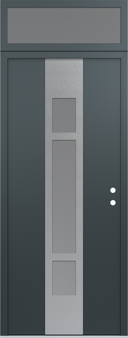 Modern Steel Front Door DIAMOND A9 36" X 96" ANTHRACITE/ANTHRACITE FROSTED GLASS PANEL STAINLESS STEEL LHI WITH TRANSOM FROSTED GLASS