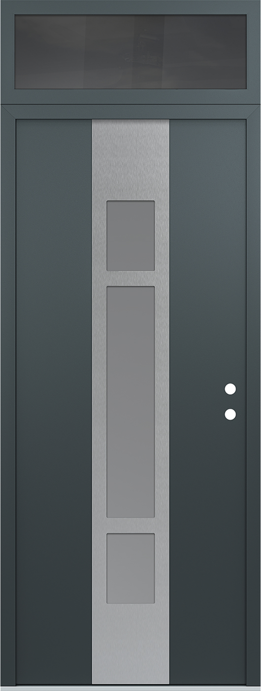 Modern Steel Front Door DIAMOND A9 36" X 96" ANTHRACITE/ANTHRACITE FROSTED GLASS PANEL STAINLESS STEEL LHI WITH TRANSOM MIRRORED GLASS