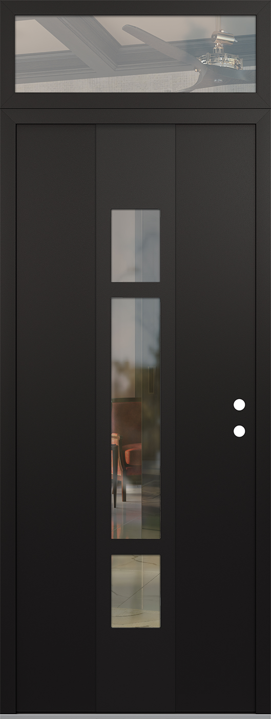 Modern Steel Front Door DIAMOND A9 36" X 96" BLACK/BLACK CLEAR GLASS PANEL BLACK LHI WITH TRANSOM CLEAR GLASS