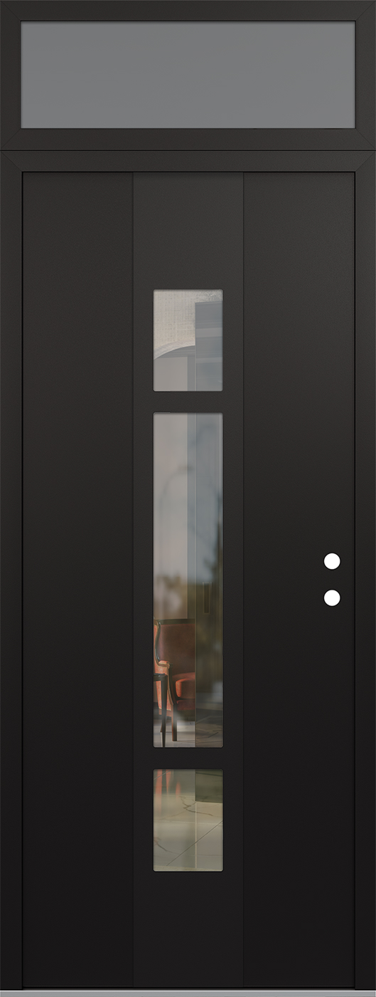 Modern Steel Front Door DIAMOND A9 36" X 96" BLACK/BLACK CLEAR GLASS PANEL BLACK LHI WITH TRANSOM FROSTED GLASS