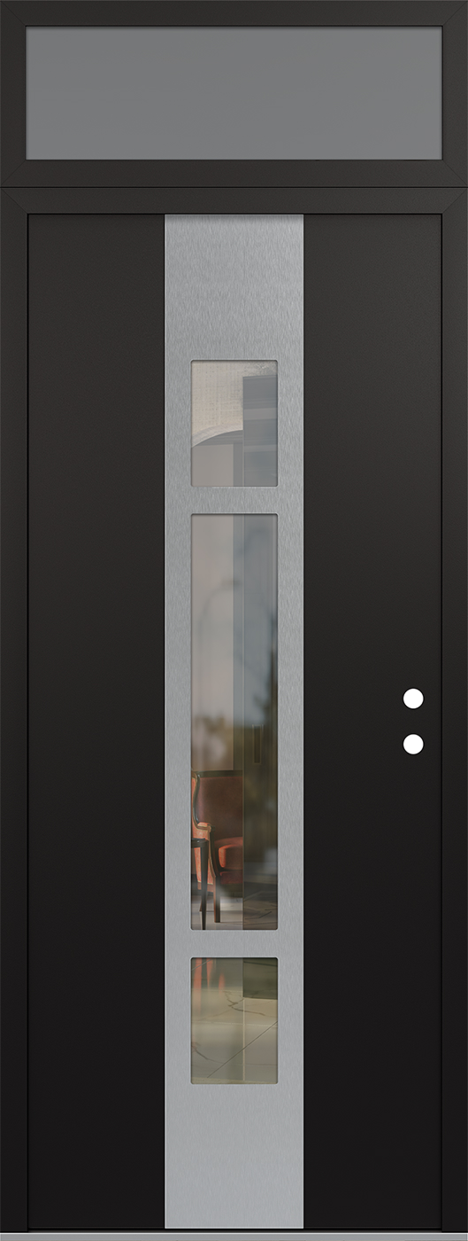 Modern Steel Front Door DIAMOND A9 36" X 96" BLACK/BLACK CLEAR GLASS PANEL STAINLESS STEEL LHI WITH TRANSOM FROSTED GLASS