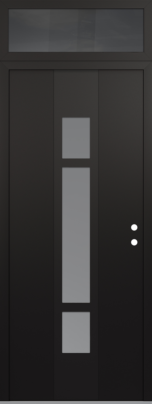 Modern Steel Front Door DIAMOND A9 36" X 96" BLACK/WHITE FROSTED GLASS PANEL BLACK LHI WITH TRANSOM MIRRORED GLASS