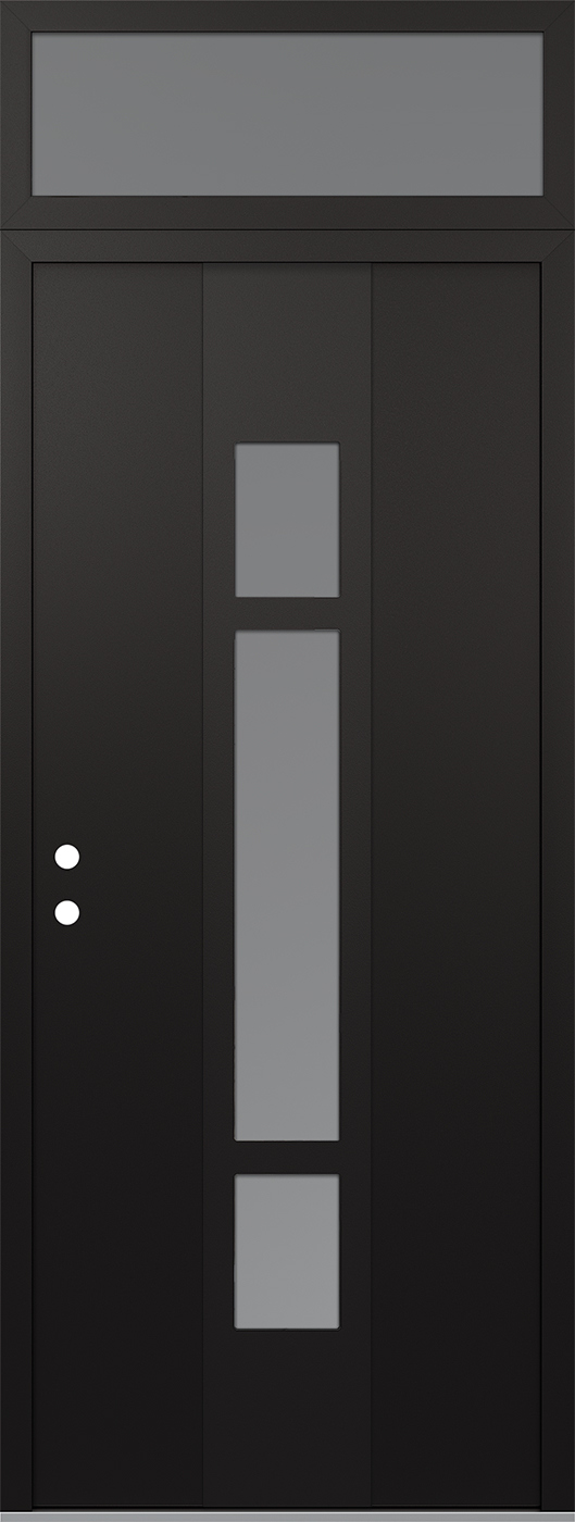 Modern Steel Front Door DIAMOND A9 36" X 96" BLACK/WHITE FROSTED GLASS PANEL BLACK RHI WITH TRANSOM FROSTED GLASS