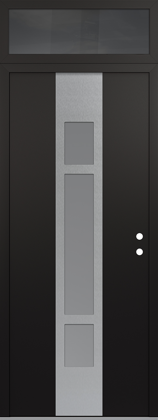 Modern Steel Front Door DIAMOND A9 36" X 96" BLACK/WHITE FROSTED GLASS PANEL STAINLESS STEEL LHI WITH TRANSOM MIRRORED GLASS