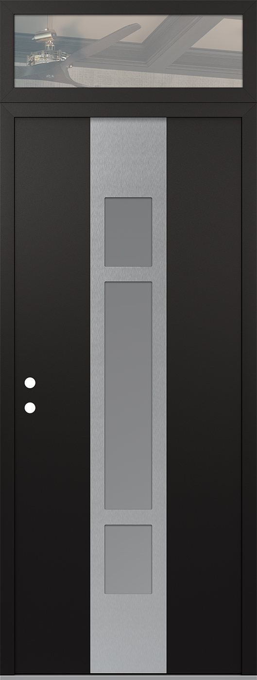 Modern Steel Front Door DIAMOND A9 36" X 96" BLACK/WHITE FROSTED GLASS PANEL STAINLESS STEEL RHI WITH TRANSOM CLEAR GLASS