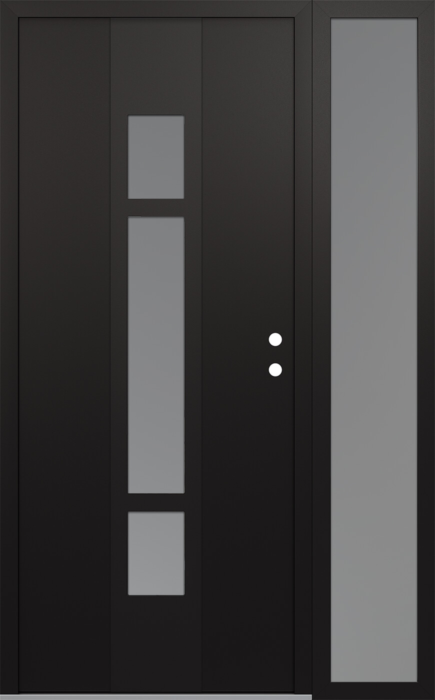 Modern Steel Front Door DIAMOND A9 48" X 80" BLACK/WHITE FROSTED GLASS PANEL BLACK LHI WITH SIDELITE FROSTED GLASS