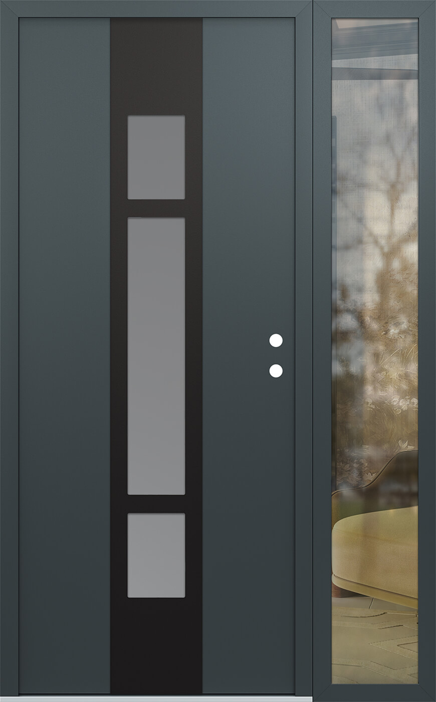 Modern Steel Front Door DIAMOND A9 50" X 80" ANTHRACITE/ANTHRACITE FROSTED GLASS PANEL BLACK LHI WITH SIDELITE CLEAR GLASS