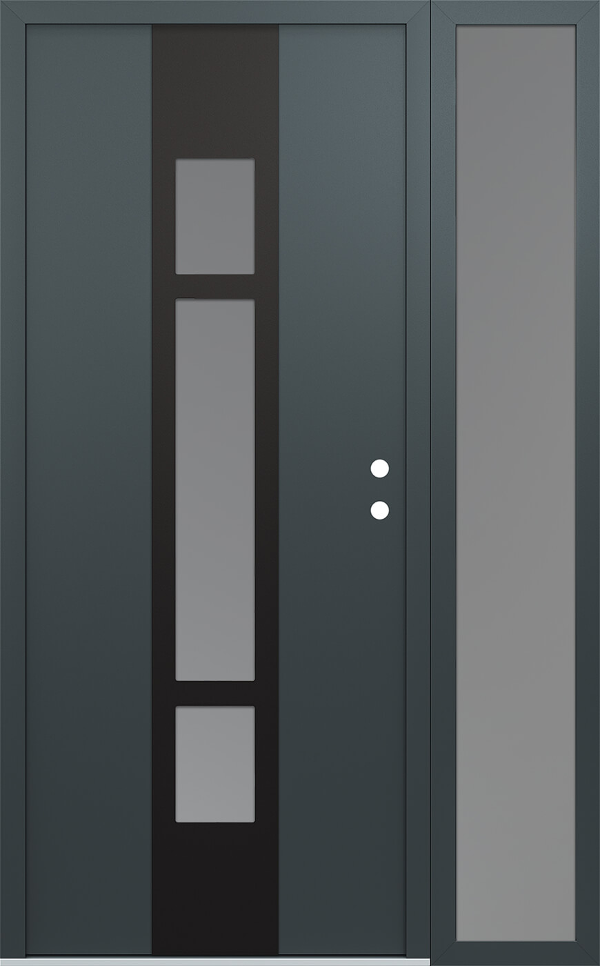 Modern Steel Front Door DIAMOND A9 50" X 80" ANTHRACITE/ANTHRACITE FROSTED GLASS PANEL BLACK LHI WITH SIDELITE FROSTED GLASS