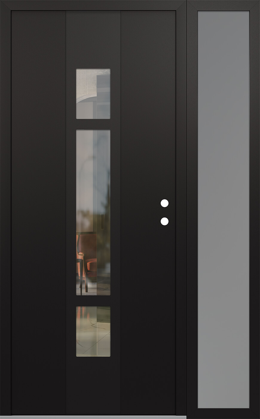 Modern Steel Front Door DIAMOND A9 50" X 80" BLACK/BLACK CLEAR GLASS PANEL BLACK LHI WITH SIDELITE FROSTED GLASS