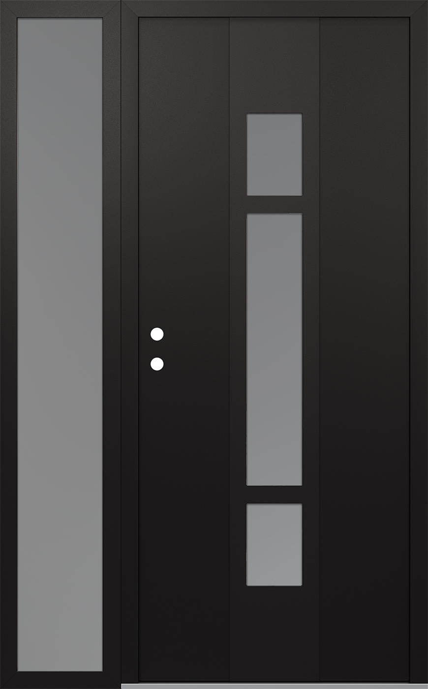 Modern Steel Front Door DIAMOND A9 50" X 80" BLACK/WHITE FROSTED GLASS PANEL BLACK RHI WITH SIDELITE FROSTED GLASS