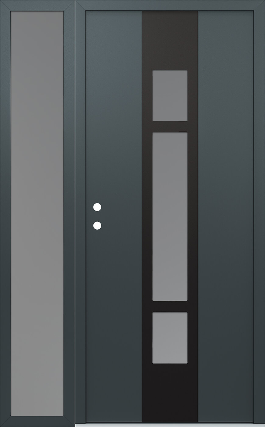 Modern Steel Front Door DIAMOND A9 52" X 80" ANTHRACITE/ANTHRACITE FROSTED GLASS PANEL BLACK RHI WITH SIDELITE FROSTED GLASS