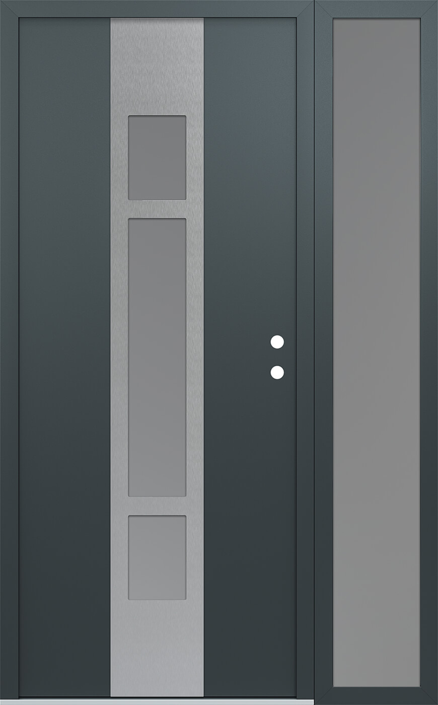 Modern Steel Front Door DIAMOND A9 52" X 80" ANTHRACITE/ANTHRACITE FROSTED GLASS PANEL STAINLESS STEEL LHI WITH SIDELITE FROSTED GLASS