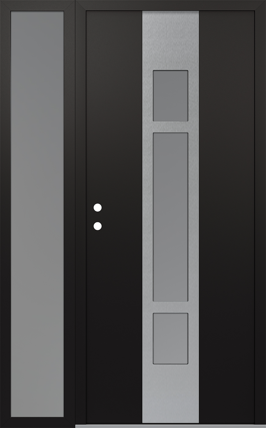 Modern Steel Front Door DIAMOND A9 52" X 80" BLACK/WHITE FROSTED GLASS PANEL STAINLESS STEEL RHI WITH SIDELITE FROSTED GLASS