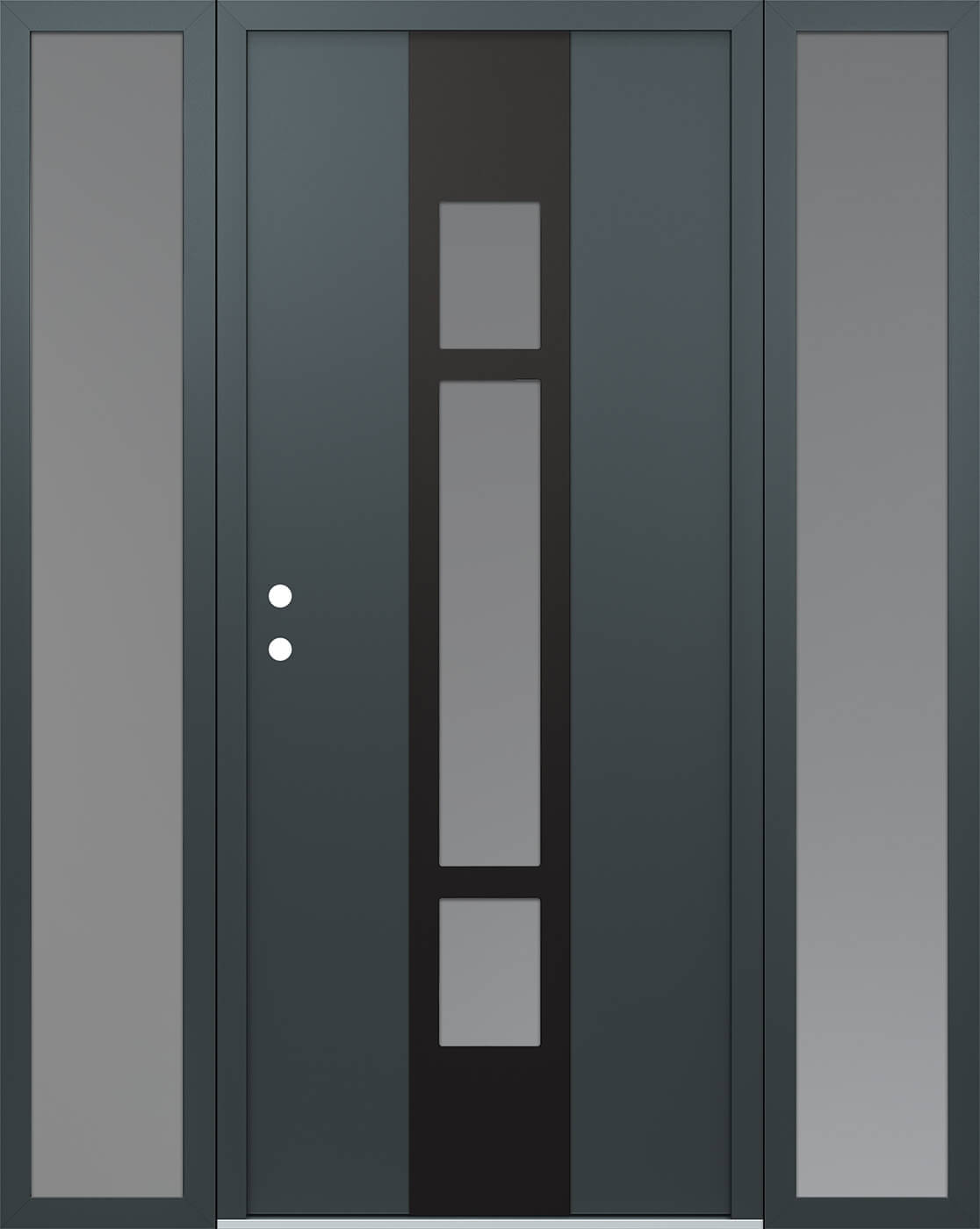 Modern Steel Front Door DIAMOND A9 60" X 80" ANTHRACITE/ANTHRACITE FROSTED GLASS PANEL BLACK RHI WITH 2 SIDELITES FROSTED GLASS