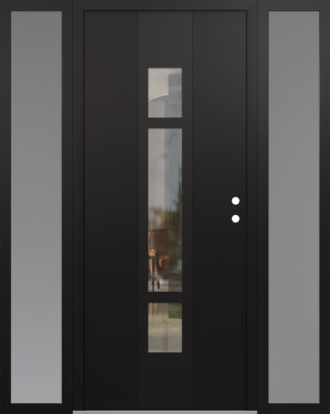 Modern Steel Front Door DIAMOND A9 60" X 80" BLACK/BLACK CLEAR GLASS PANEL BLACK LHI WITH 2 SIDELITES FROSTED GLASS